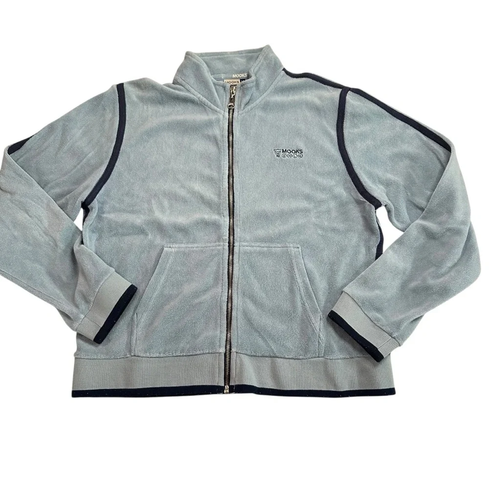 Mooks Blue Fleece Track Jacket Y2K 2000 Vintage Sporty Athletic Street Style